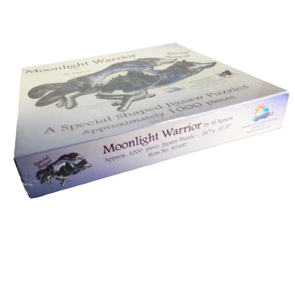 Moonlight Warrior Wolf Puzzle 1000 Pieces Shaped Made USA Lg 26 x 37 Age 10 New